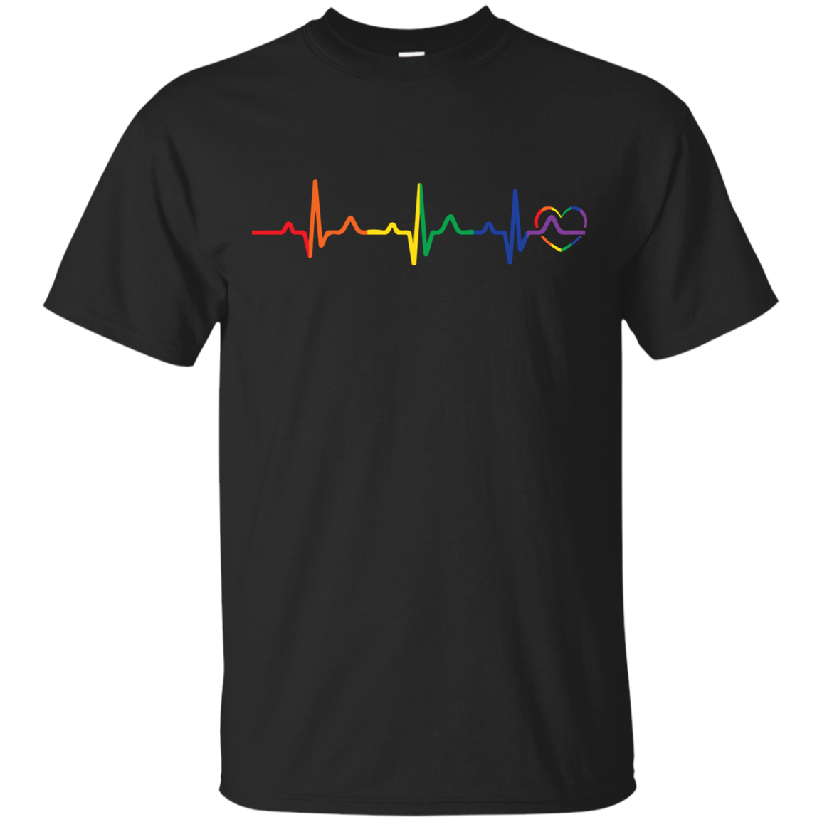 Rainbow Heartbeat black round neck tshirt