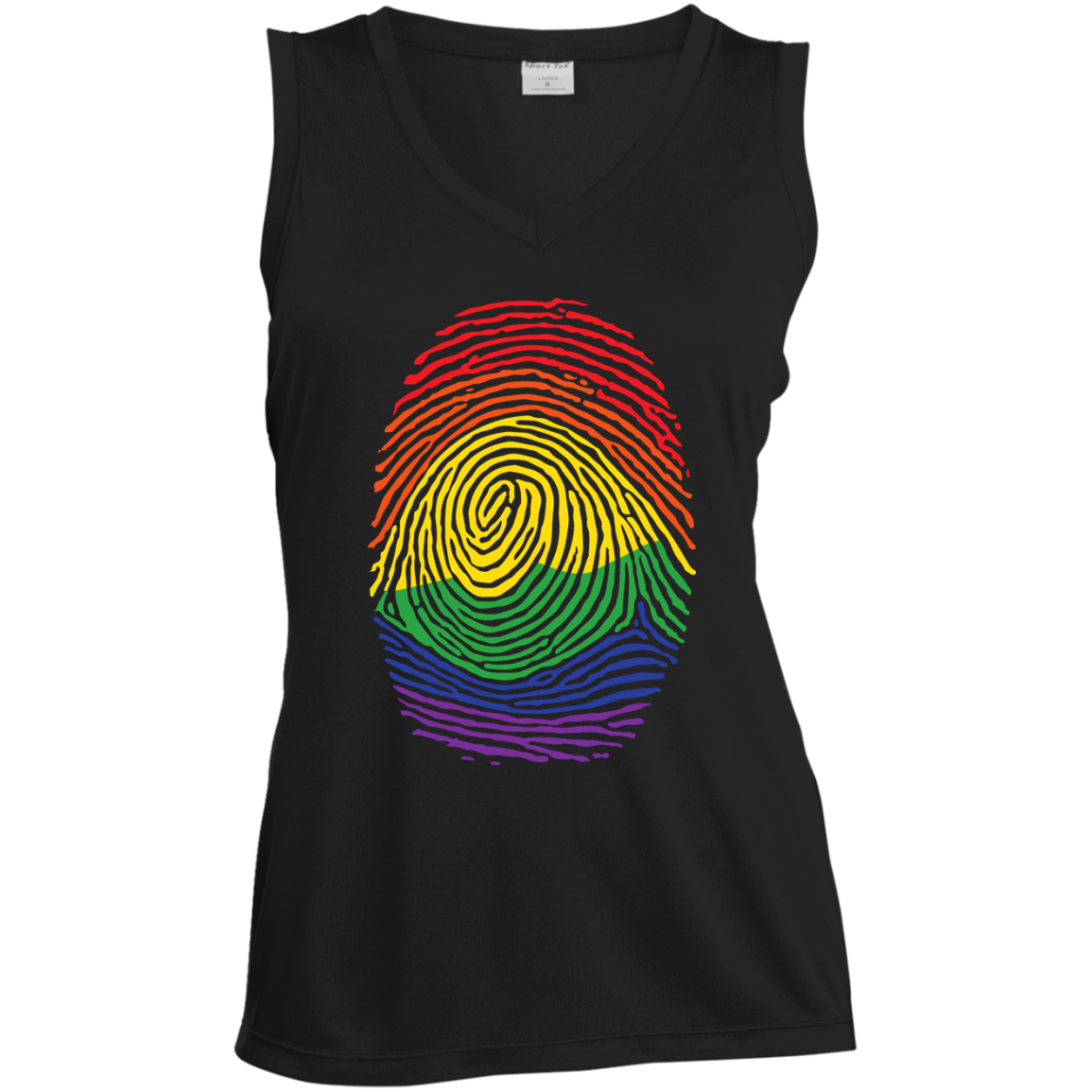 Gay Pride Thumb Print v-neck sleeveless black T-Shirt for Women's Rainbow Thumb print women's tshirt