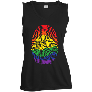 Gay Pride Thumb Print v-neck sleeveless black T-Shirt for Women's Rainbow Thumb print women's tshirt