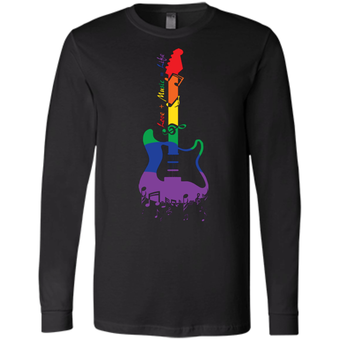 Rainbow guitar LGBT Pride black full sleeves round neck tshirt for men & music lover