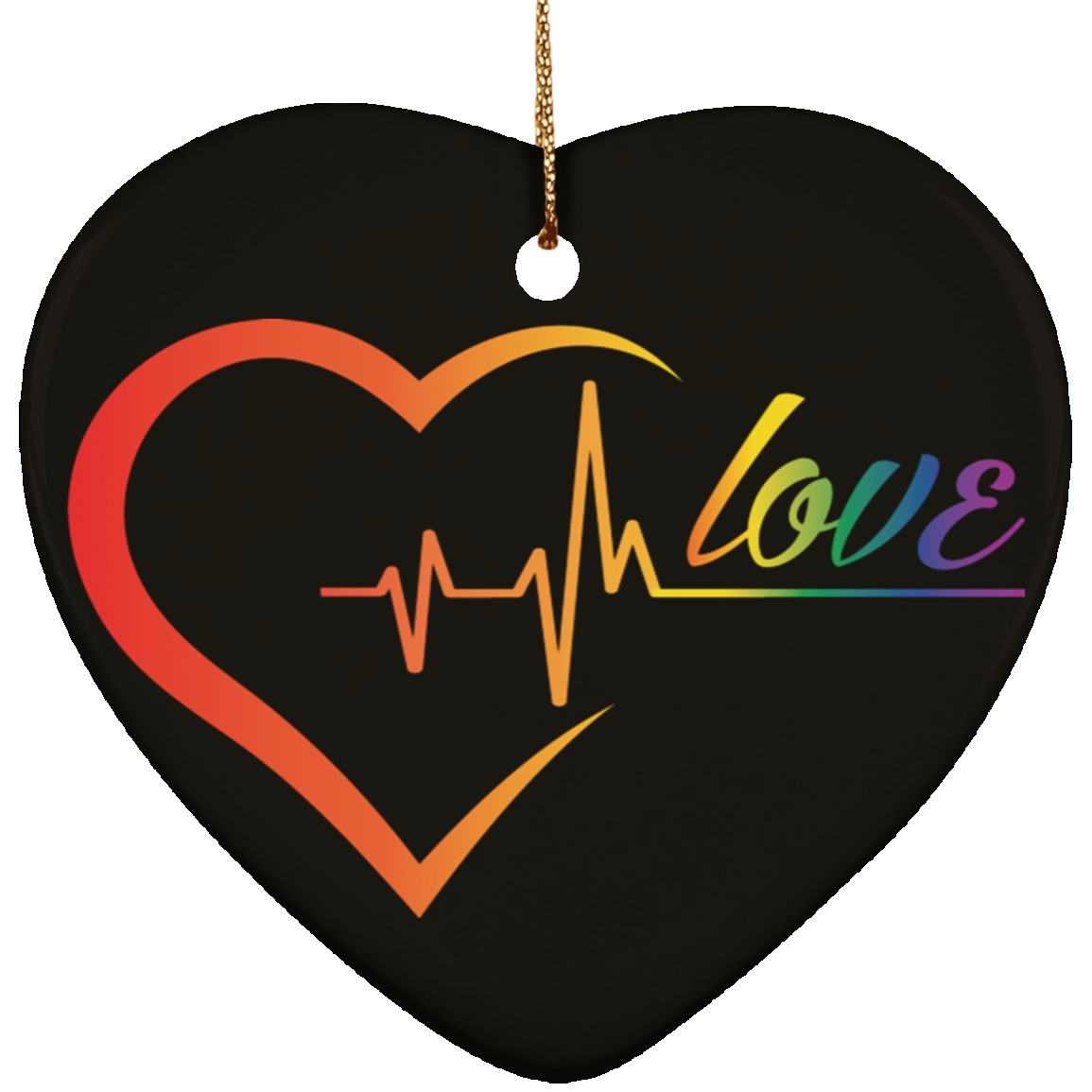 Rainbow Heartbeat Love Ceramic Christmas Ornament