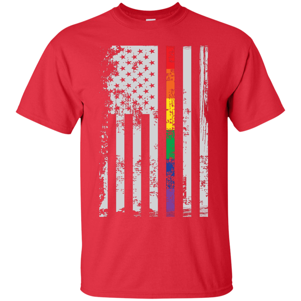 Rainbow Pride USA Flag Strip red T Shirt for men