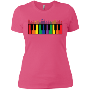 "Music Binds Love" Rainbow LGBT Pride pink round neck tshirt for women