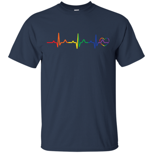 Rainbow Heartbeat blue LGBT Pride tshirt for men