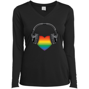 Listen to Your Heart LGBT Pride black full sleeves vneck tshirt for women