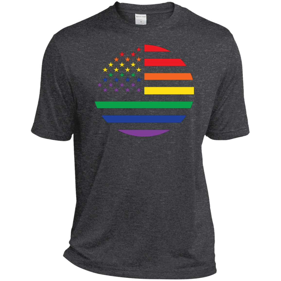 "Circular Rainbow Flag" Gay Pride Round Neck Warm Gray Color Half-Sleevs Double-needle neck,  Unisex Fit