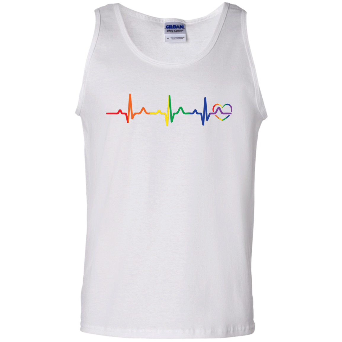 Rainbow Heartbeat Gay Pride Men's white Tank Top