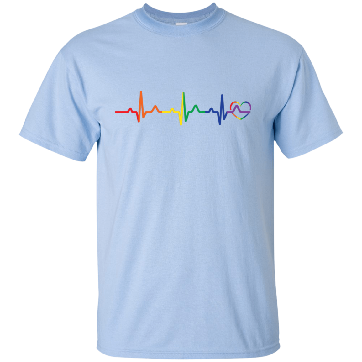 Rainbow Heartbeat gay pride skyblue round neck Men's tshirt 