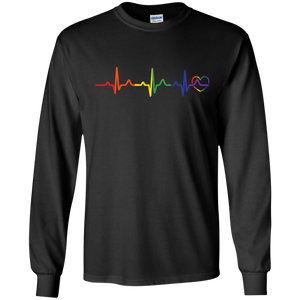 Rainbow Heartbeat Gay Pride Black full sleeves T Shirt for Men