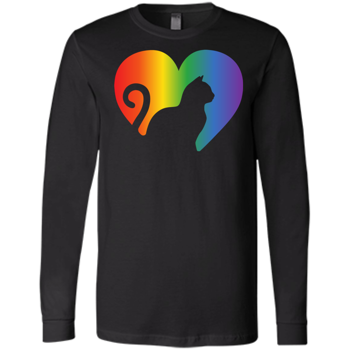 Rainbow Cat Heart LGBT Pride black full sleeves mens tshirt | Affordable LGBT  tshirt for pet lovers