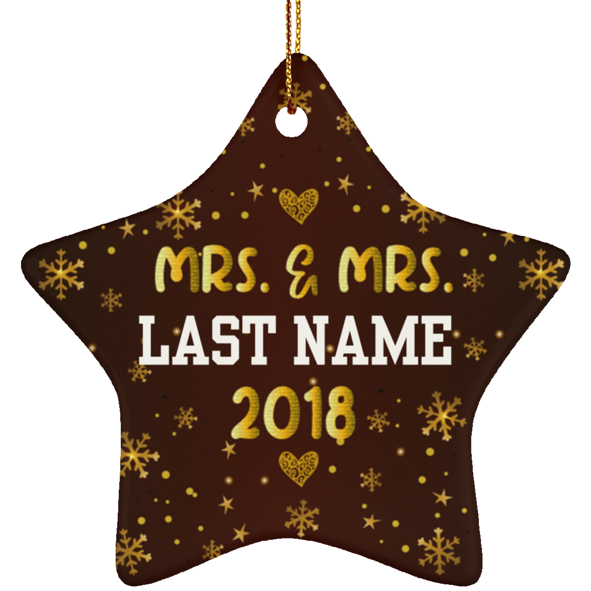 Personalized Mrs and Mrs 2018 LGBT Pride Ceramic Star Christmas Ornament Gift For Lesbian, Gay Couple