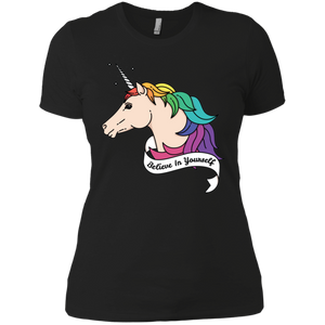 Believe in yourself unicorn black tshirt for womens LGBT Pride Believe in yourself womenws Tshirt