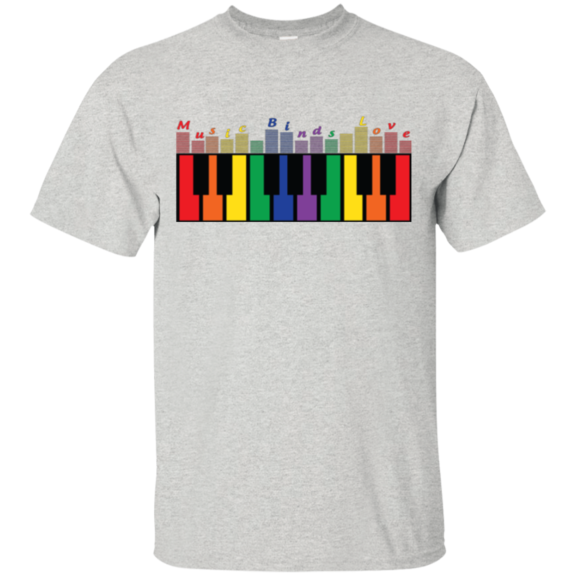 "Music Binds Love" Rainbow LGBT Pride grey round neck tshirt for men