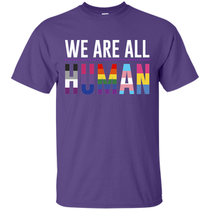 We Are All Human purple T Shirt for men, half sleeves round neck tshirt for men