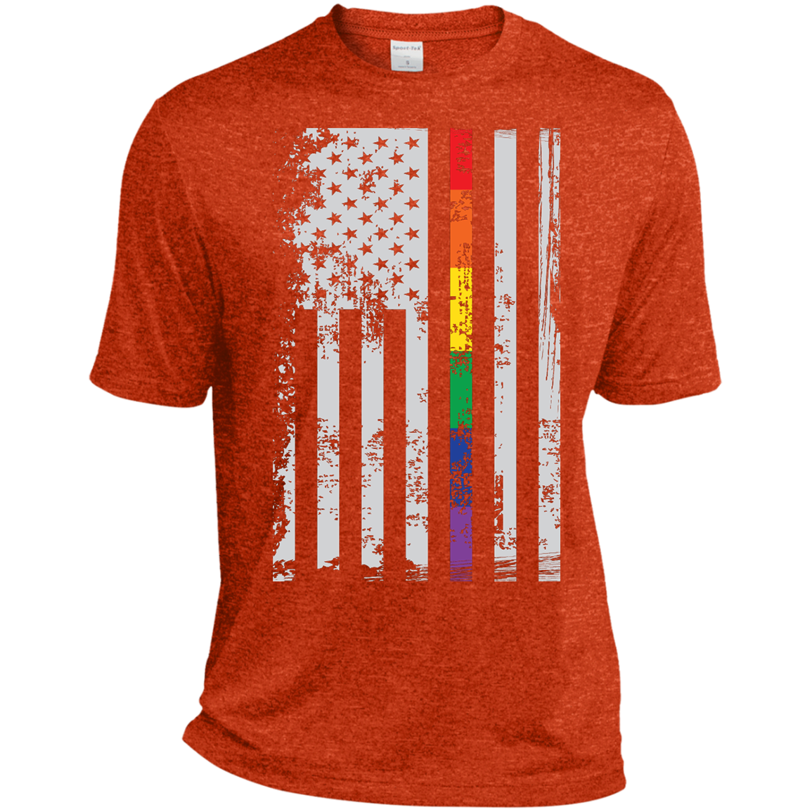 Rainbow Pride USA Flag Strip orange T Shirt for men