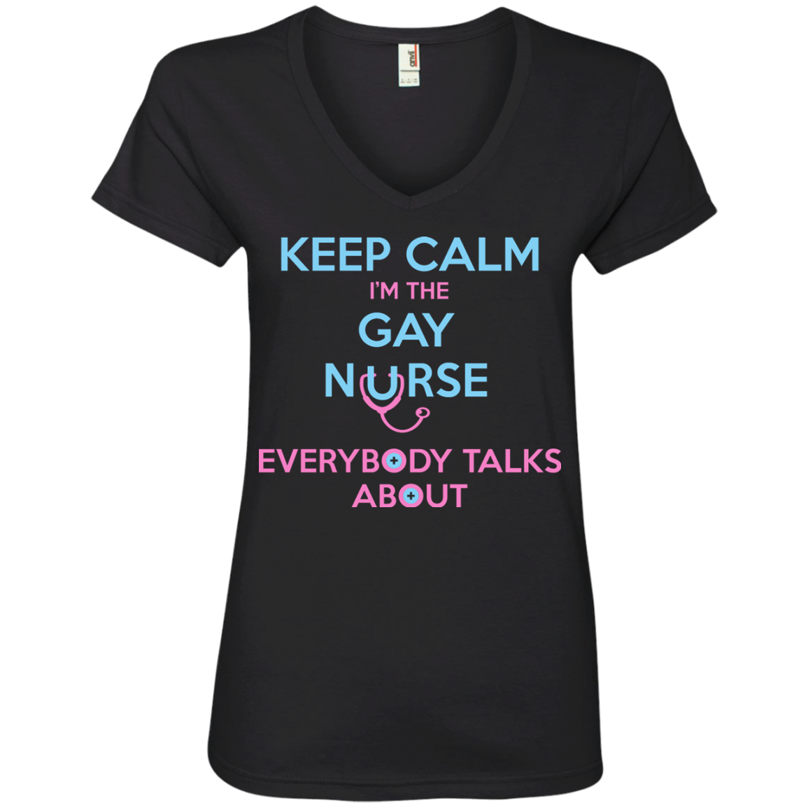 Keep Calm I'm The Gay Nurse black v-neck tshirt for women