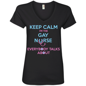 Keep Calm I'm The Gay Nurse black v-neck tshirt for women