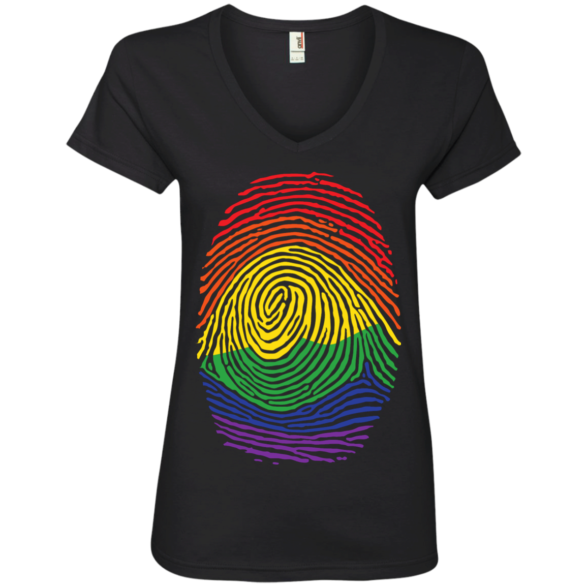 Gay Pride Thumb Print v-neck black T-Shirt for Women's Rainbow Thumb print women's tshirt