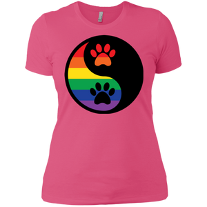 Rainbow Paw Yin Yang Pet Pink Shirt For women LGBT Pride Pink Tshirt for Women