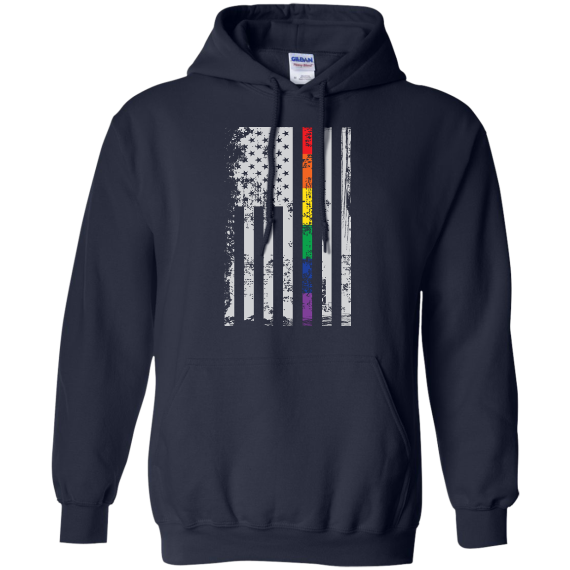 Rainbow Pride USA Flag Strip blue Hoodie for men & women