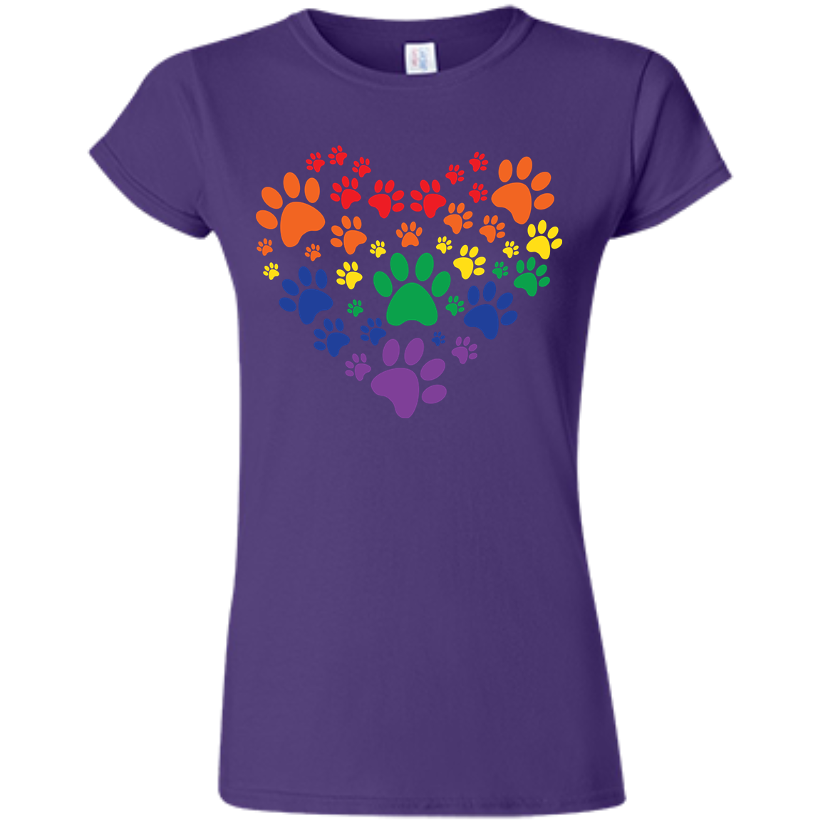 Rainbow Paw Print Love purple round neck tShirt for women