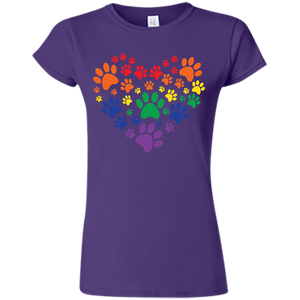 Rainbow Paw Print Love purple round neck tShirt for women