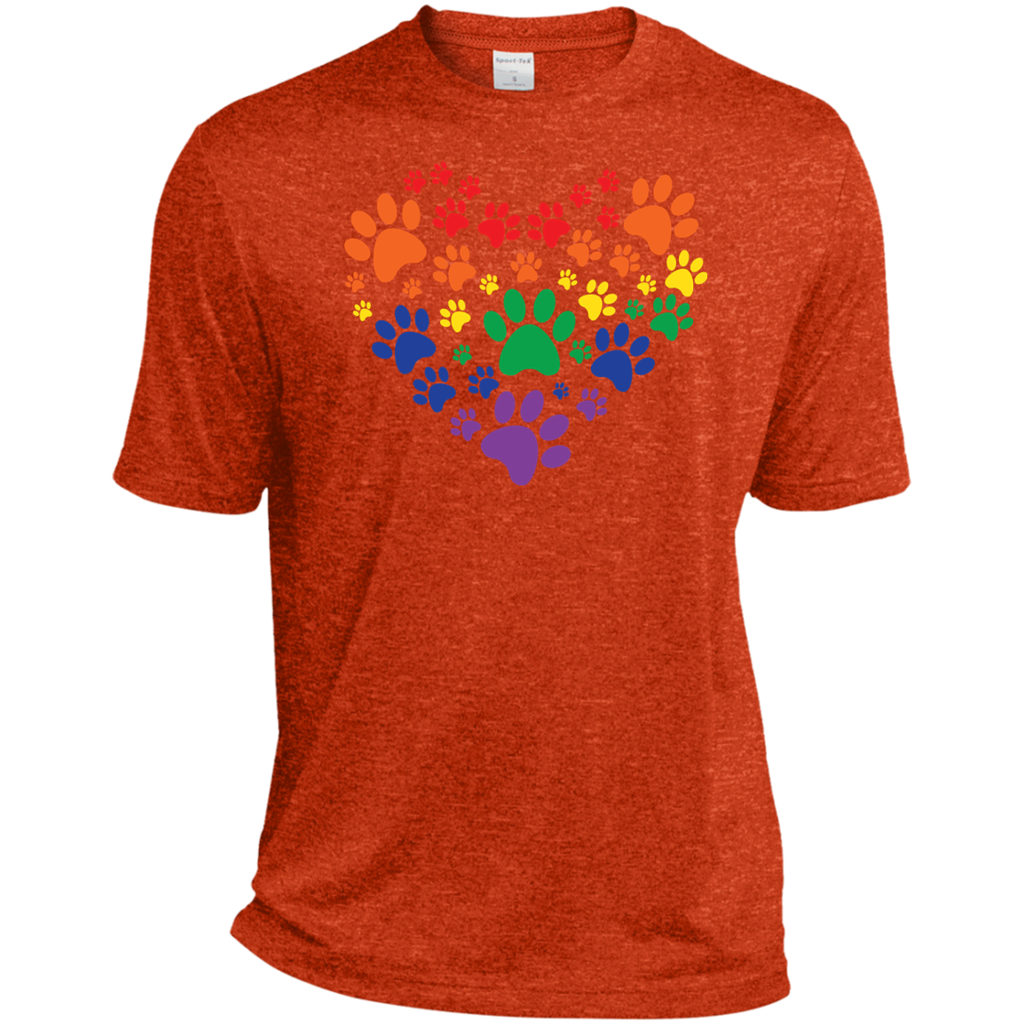 Rainbow Paw Print Love orange tshirt for men