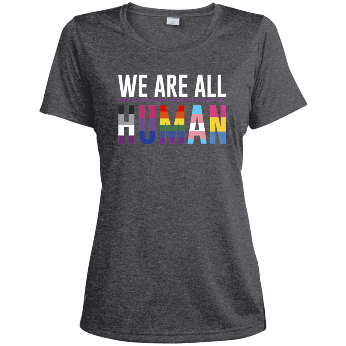 We Are All Human dark grey T Shirt for women, half sleeves round neck tshiart for women