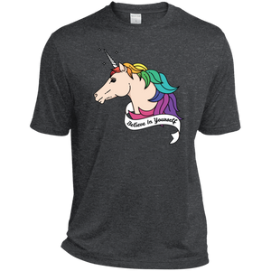 Believe in yourself unicorn dark grey tshirt for Mens LGBT Pride Believe in yourself mens Tshirt