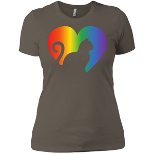 Rainbow Cat Heart LGBT Pride tshirt for womens | Affordable LGBT black round neck tshirt for pet lovers