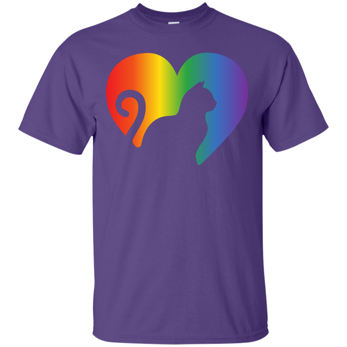 Rainbow Cat Heart LGBT Pride purple round neck Shirt for men | Affordable LGBT T-shirt