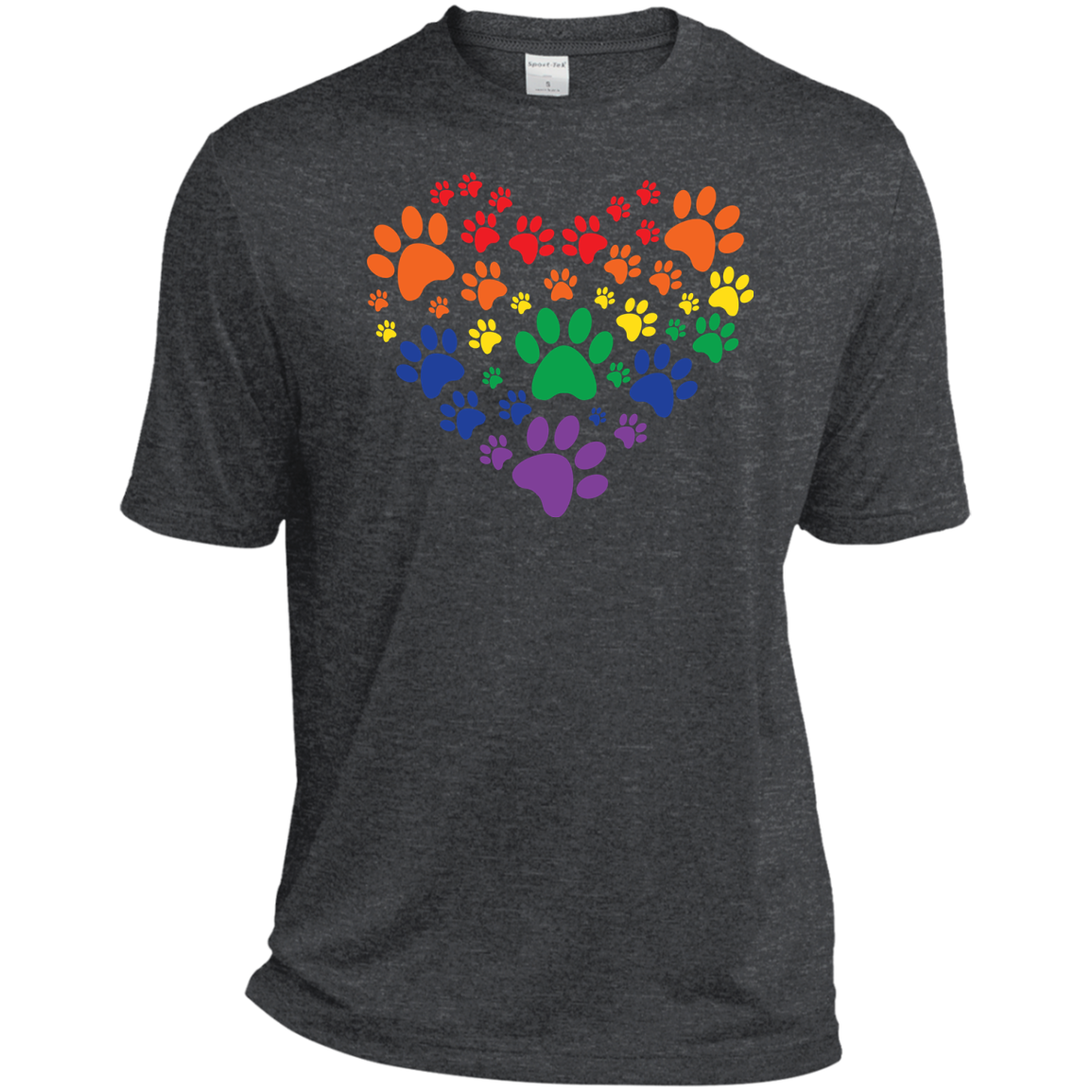 Rainbow Paw Print Love dark gray tshirt for men