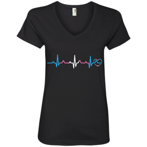 Trans Pride Heartbeat black v-neck T Shirt for women