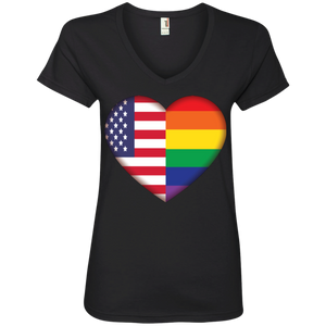 Gay Pride USA Flag Love v-neck black women Shirt LGBT Pride USA Flag tshirt for women