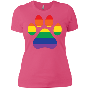 Rainbow Paw Print LGBT Pride Pink tshirt for women round neck Half sleeves LGBT Pride tshirt for women