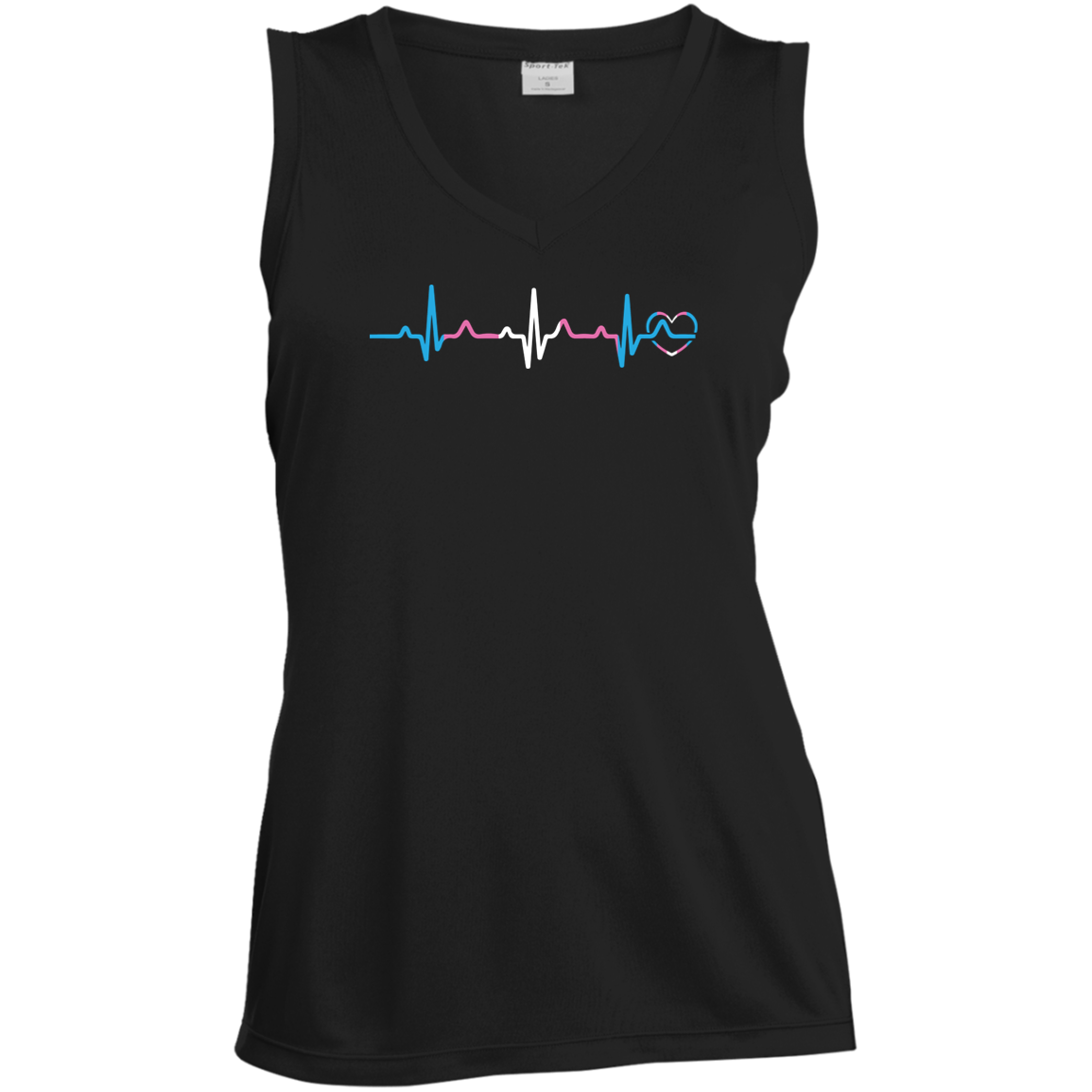 Trans Pride Heartbeat sleeveless v-neck black tshirt for women