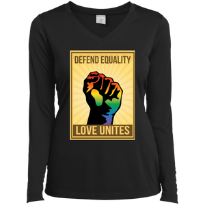 "Defend Equality, Love Unites" Gay Pride T-shirt black Color V-Neck Full-Sleeves Digital Print T-shirt