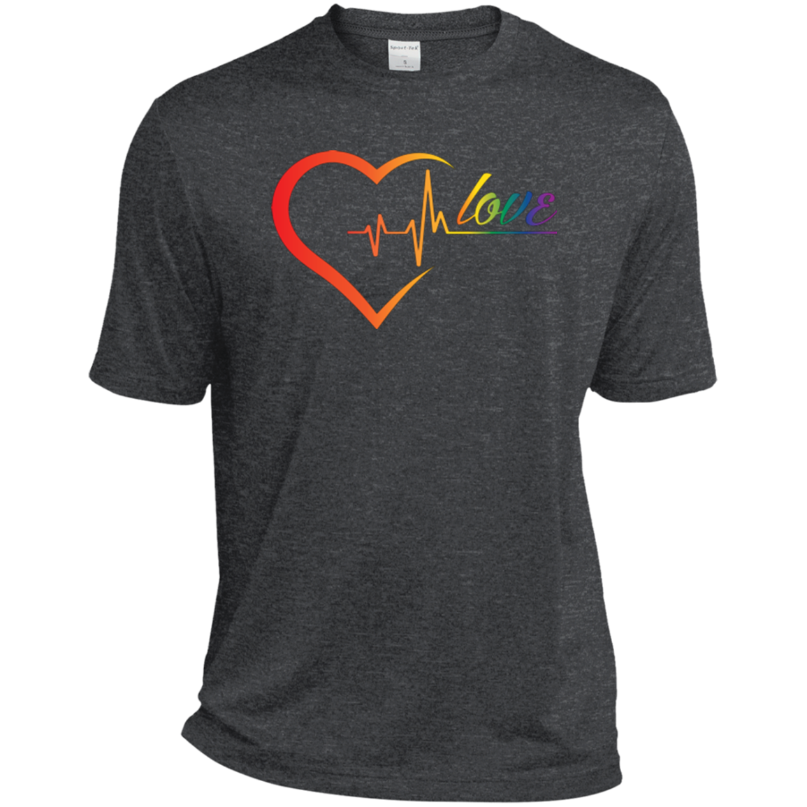 Rainbow Heartbeat Love Shirt Gay Pride dark grey tshirt for men