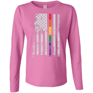 Rainbow Pride USA Flag Strip pink long sleeves T Shirt for women