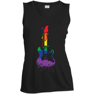 Rainbow guitar LGBT Pride black sleeveless  tshirt for women & music lover