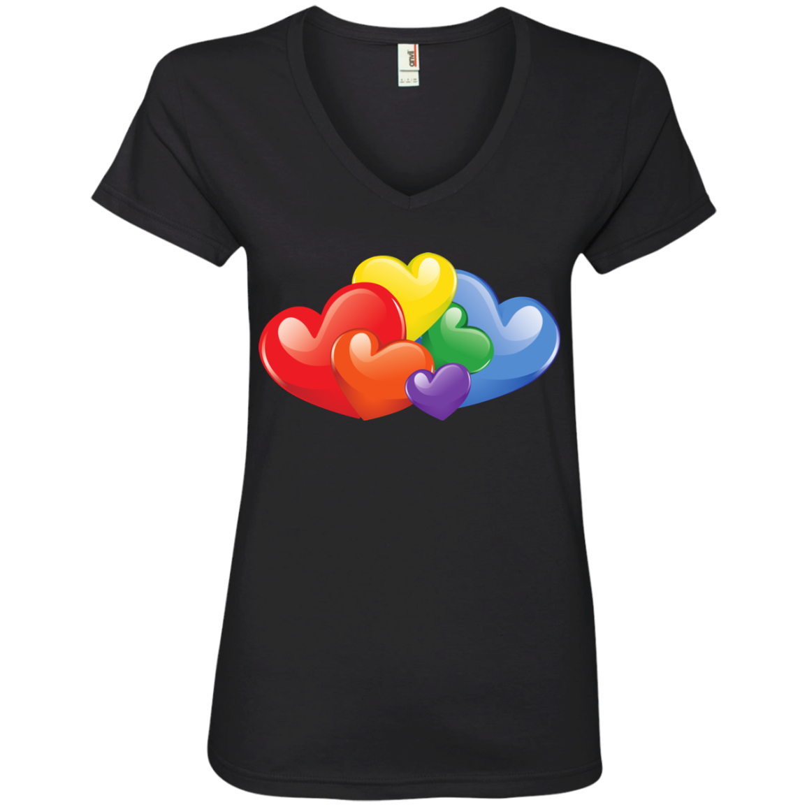 Vibrant Heart Gay Pride Black T Shirt for Women  LGBT Pride V-neck Tshirt for Women