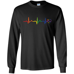 Rainbow Heartbeat gay pride black full sleeves Men's tshirt 