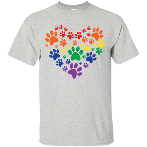 Rainbow Paw Print Love gray round neck TShirt for men