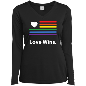 "LGBT Flag Love Wins" LGBT Pride Black full Sleeves Round tshirt for women