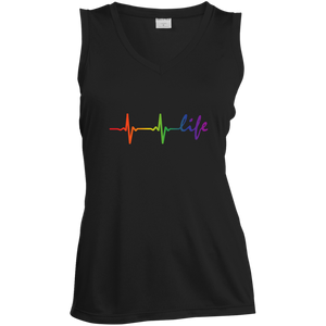 Rainbow Life Heartbeat Black Sleeveless round neck  Shirt for Women