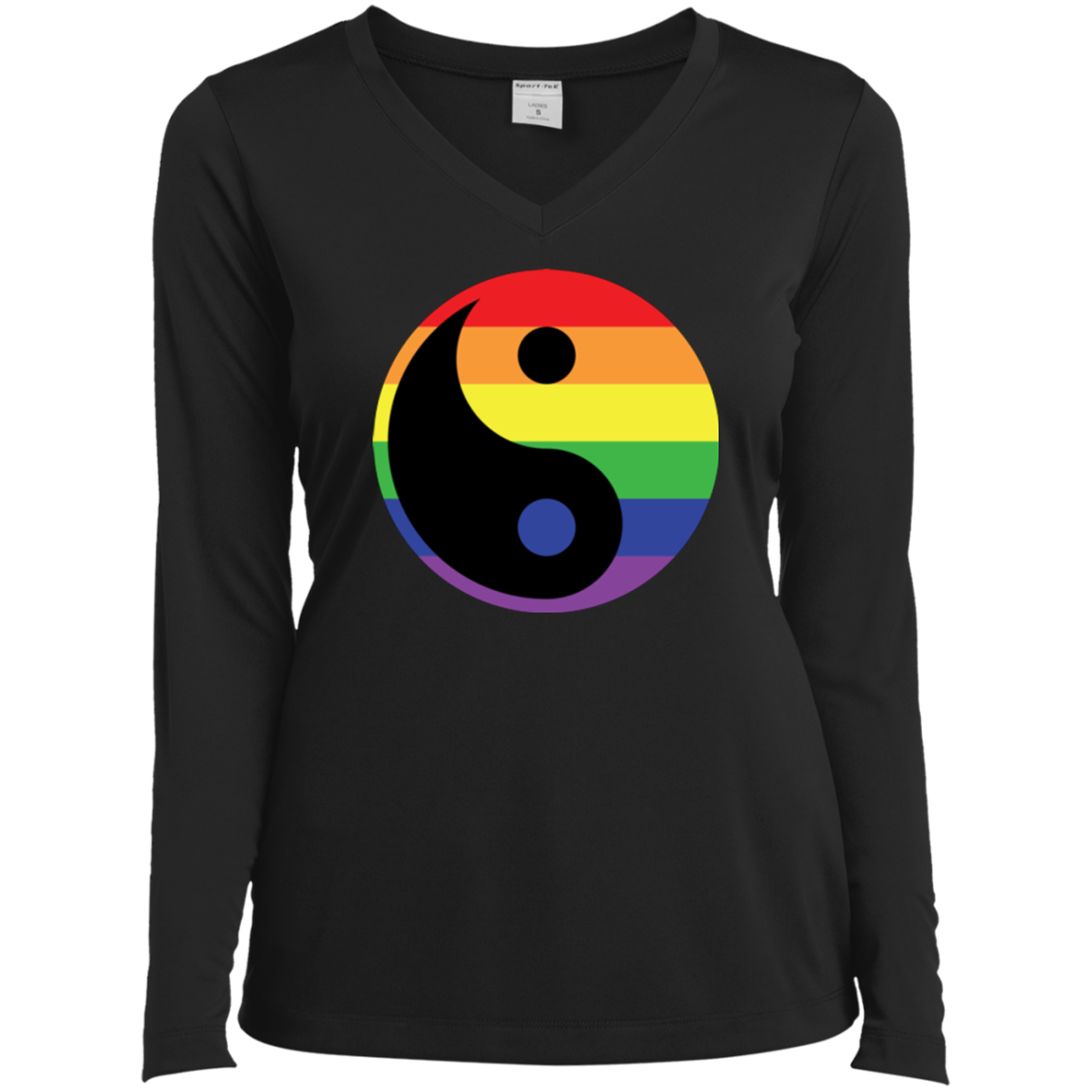 Rainbow Yin Yang Gay Pride Shirt LGBT Pride black v-neck full sleeves womens shirt