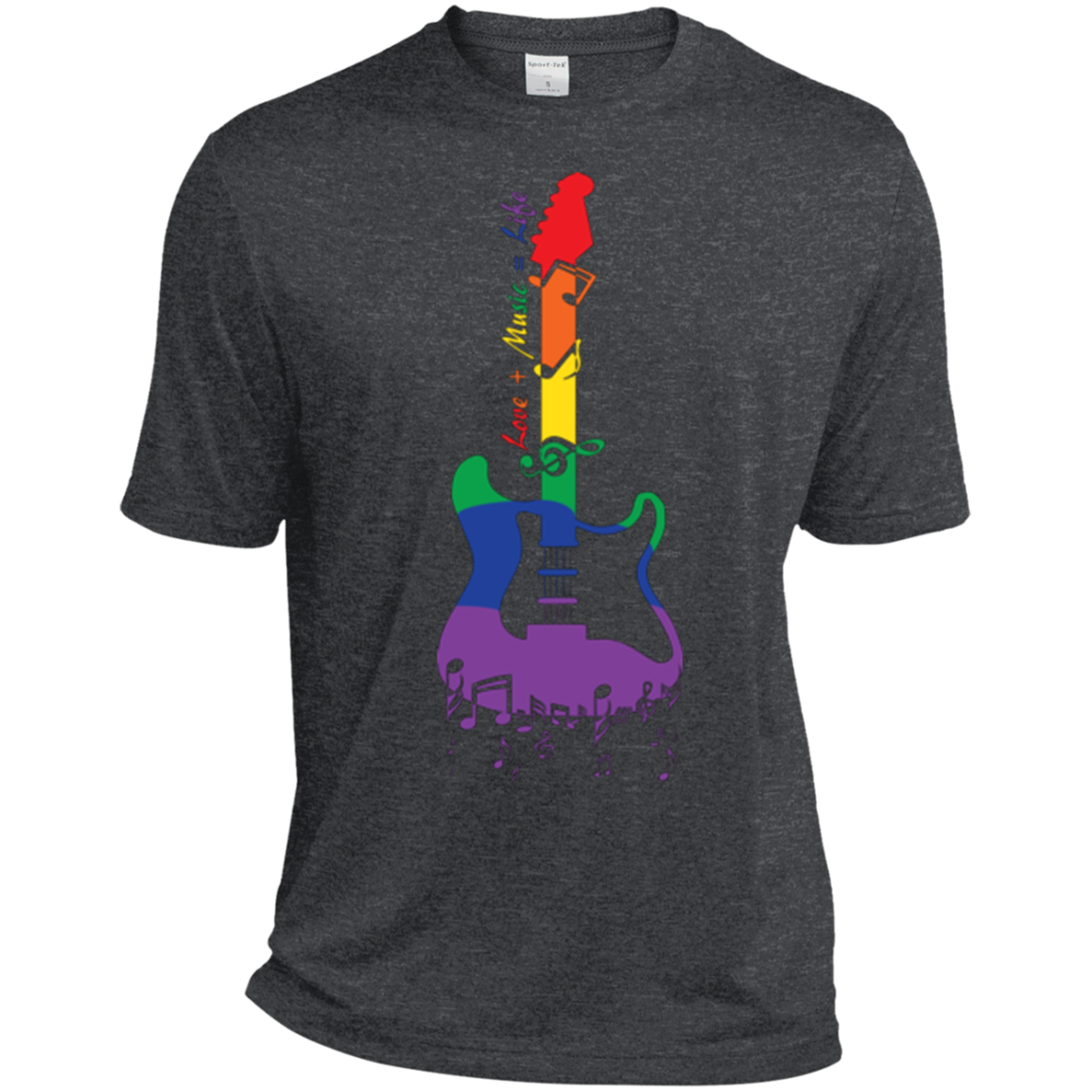 Rainbow guitar LGBT Pride dark grey tshirt for music lover Printed gay pride tshirt for men