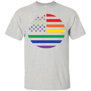 "Circular Rainbow Flag" Gay Pride Round Neck Gray Color Half-Sleeves T-Shirt