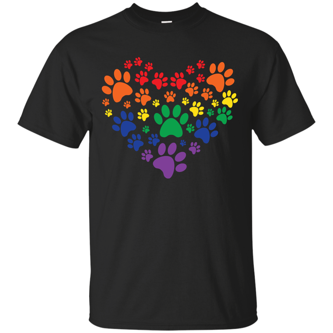 Rainbow Paw Print Love black round neck tShirt for men