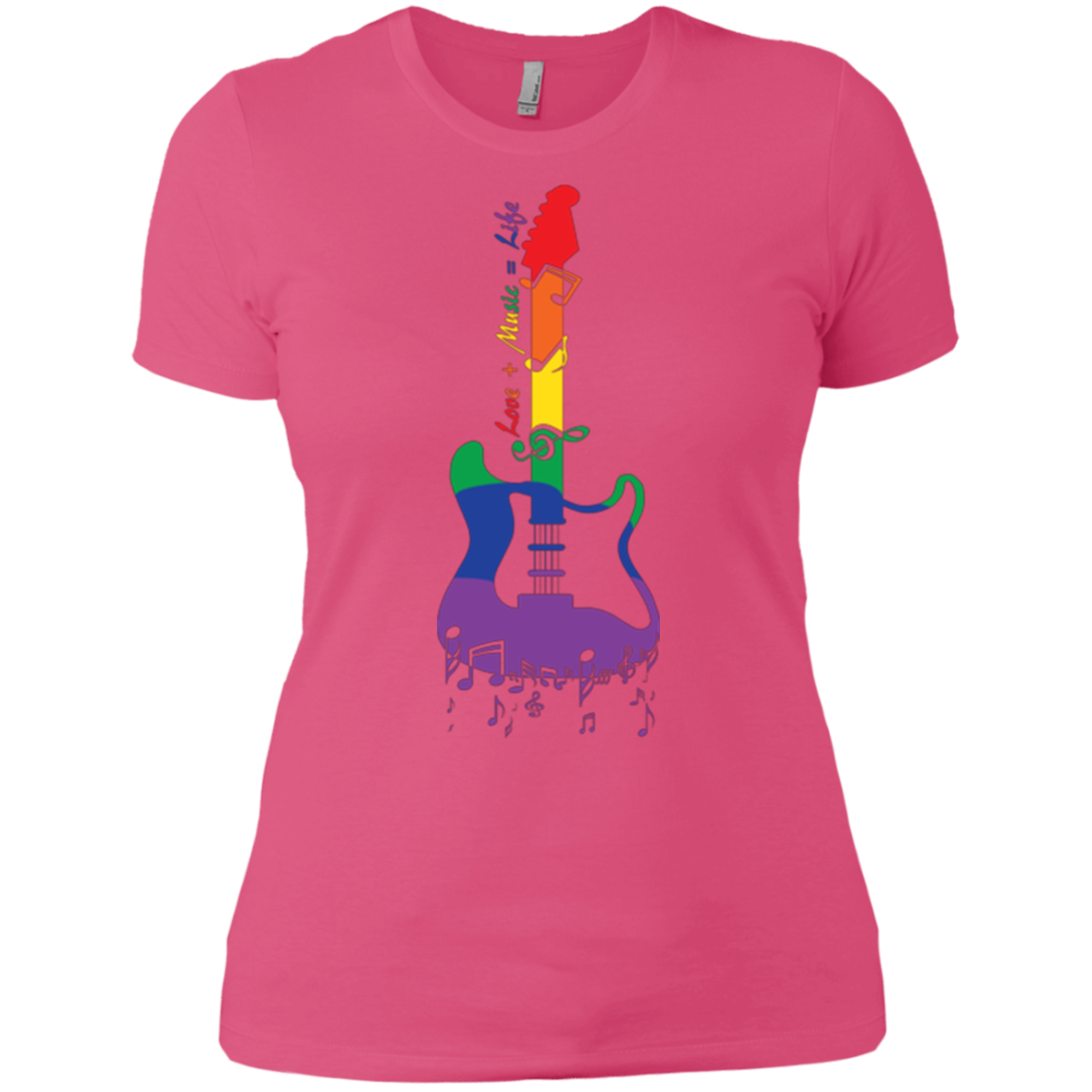 Rainbow guitar LGBT Pride pink tshirt for women & music lover